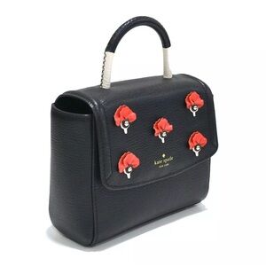 Kate Spade Shonna Carley Street Handbag Black Leather, Black Poppies